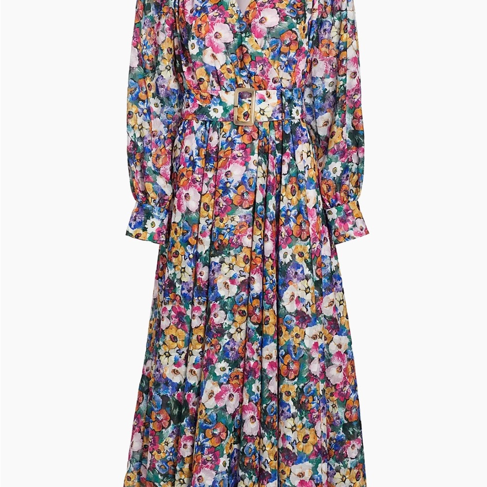 Elie Tahari Pink and Blue Pleated Long Sleeve Sundress